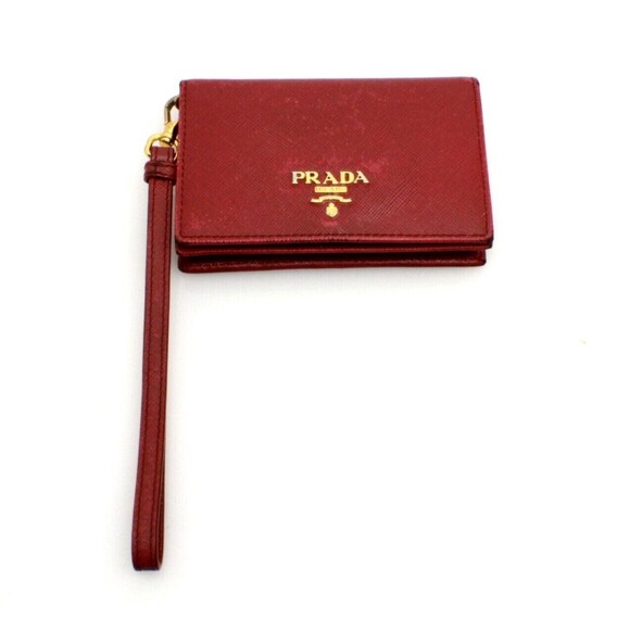 Prada Soffiano Red Leather Credit Card Holder With Hand Strap - Picture 1 of 7